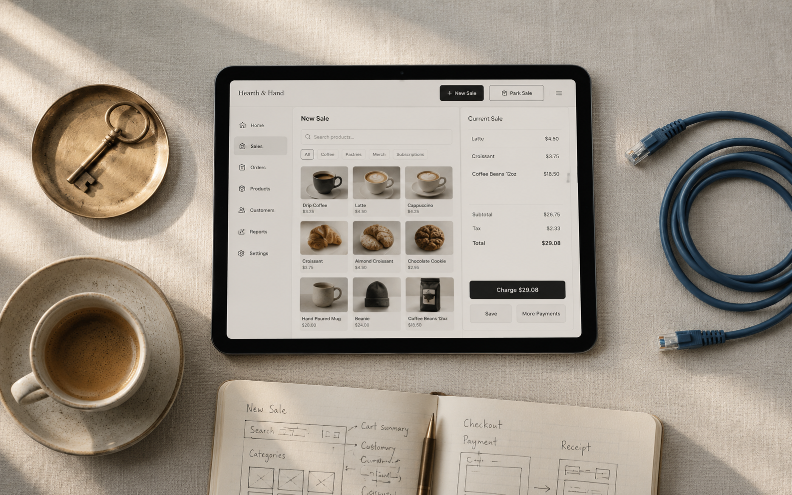 Web and mobile app development — laptop and phone showing a clean dashboard UI