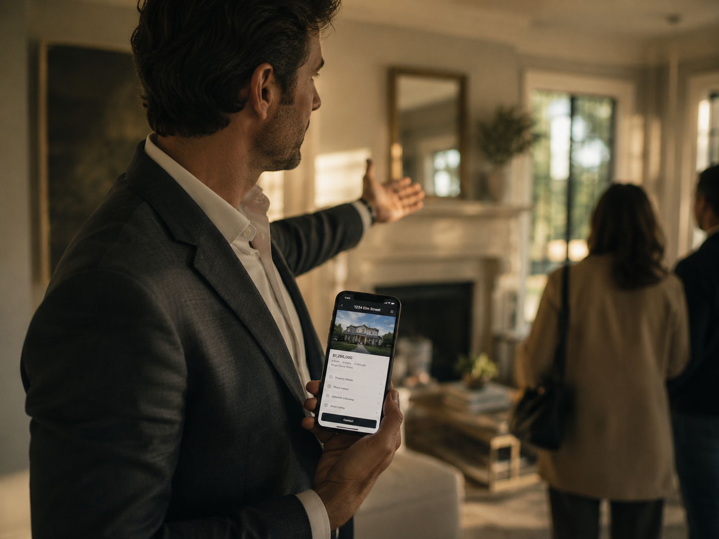 Real estate agent with property listing app