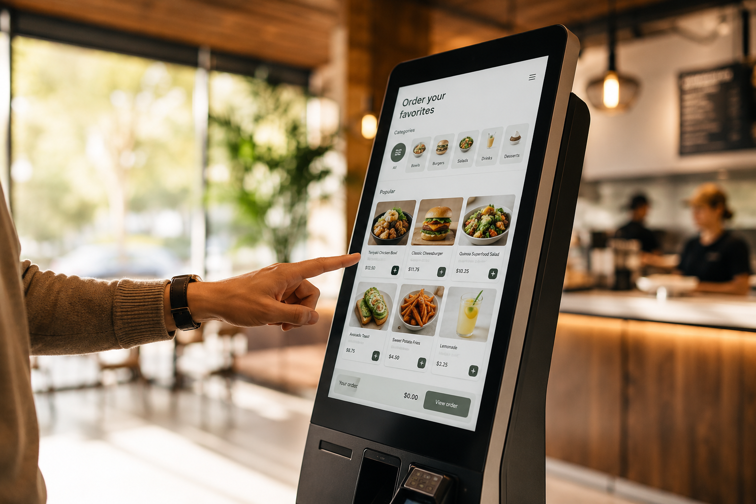 Self-order kiosk — touchscreen ordering interface