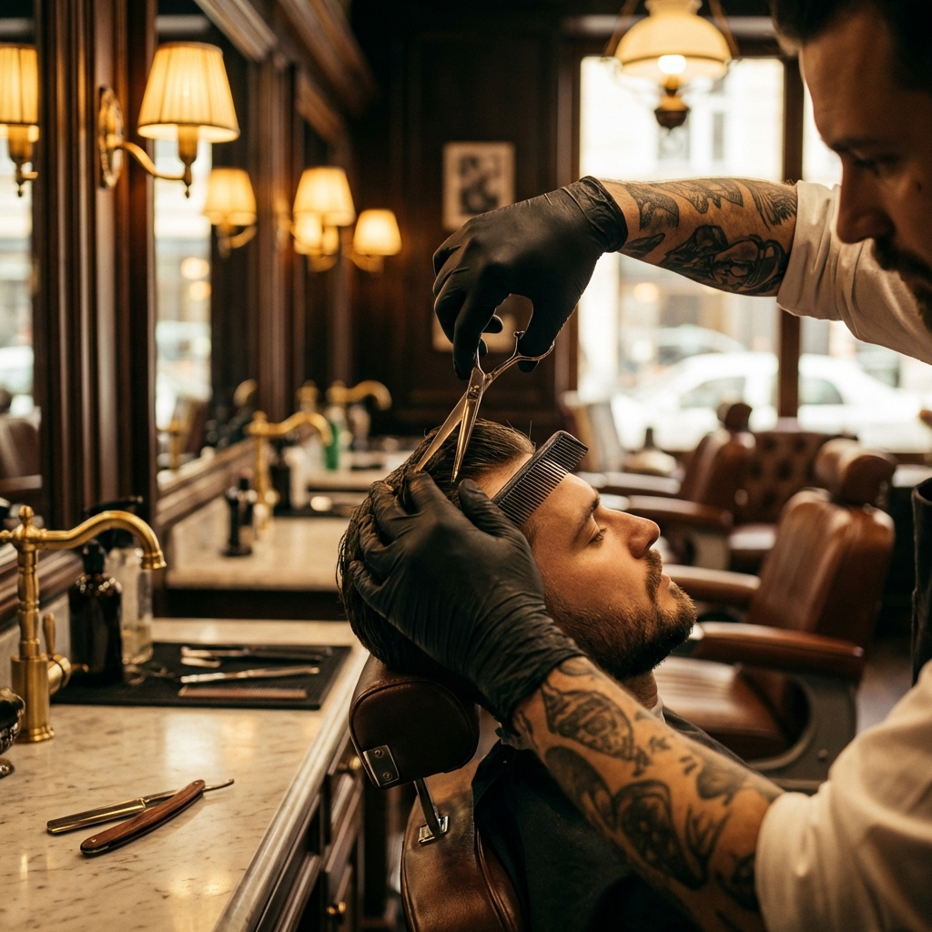 Professional Barber Cutting Hair